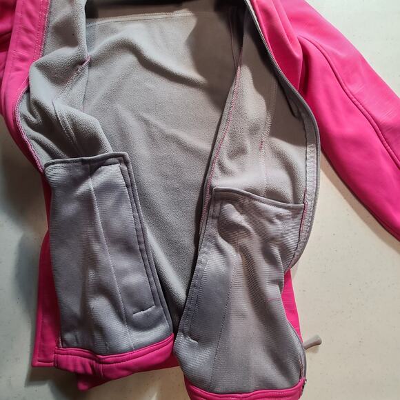 Reebok Bright Pink Hooded Fleece Lined Zip up Coat Jacket Girls L 14/16 2604 - Picture 3 of 14